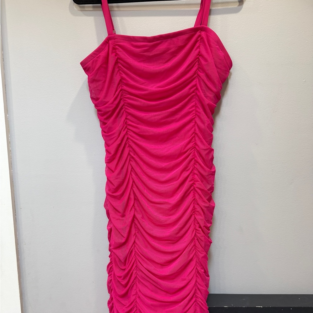 Torrid Hot Pink Ruched Bodycon Midi Dress Size 0